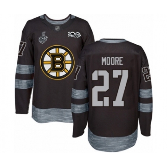 Men's Boston Bruins 27 John Moore Authentic Black 1917-2017 100th Anniversary 2019 Stanley Cup Final Bound Hockey Jersey