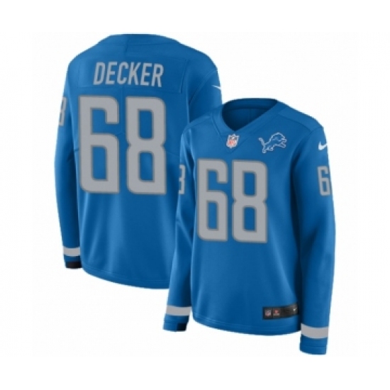 Women's Nike Detroit Lions 68 Taylor Decker Limited Blue Therma Long Sleeve NFL Jersey