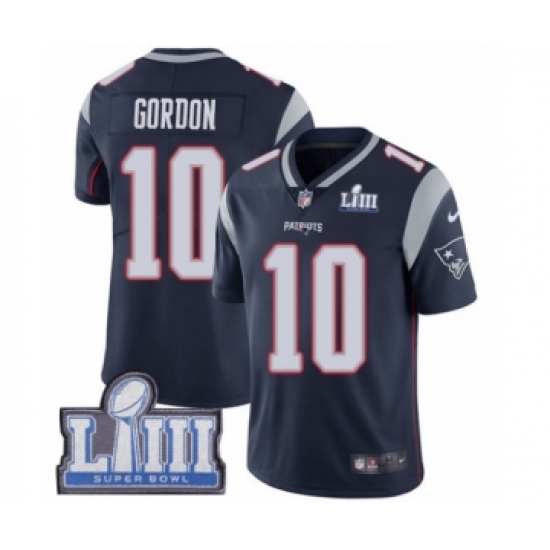 Men's Nike New England Patriots 10 Josh Gordon Navy Blue Team Color Vapor Untouchable Limited Player Super Bowl LIII Bound NFL Jersey