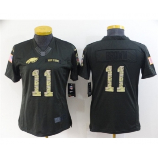 Women's Philadelphia Eagles 11 A. J. Brown Black Salute To Service Stitched Football Jersey(Run Small)