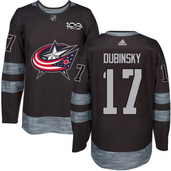 Men's Adidas Columbus Blue Jackets 17 Brandon Dubinsky Authentic Black 1917-2017 100th Anniversary NHL Jersey