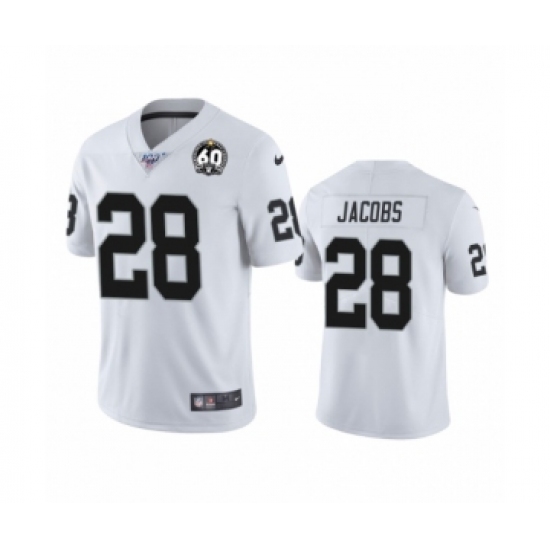 Men's Oakland Raiders 28 Josh Jacobs White 60th Anniversary Vapor Untouchable Limited Player 100th Season Football Jersey