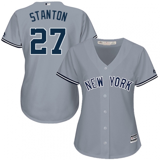 Women's Majestic New York Yankees 27 Giancarlo Stanton Authentic Grey Road MLB Jersey