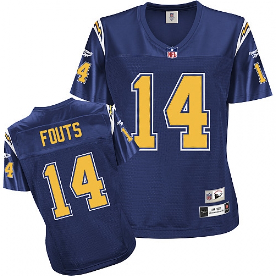 Reebok Los Angeles Chargers 14 Dan Fouts Navy Blue Women's Throwback Team Color Replica NFL Jersey
