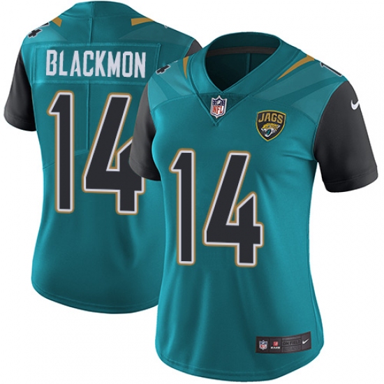 Women's Nike Jacksonville Jaguars 14 Justin Blackmon Teal Green Team Color Vapor Untouchable Limited Player NFL Jersey