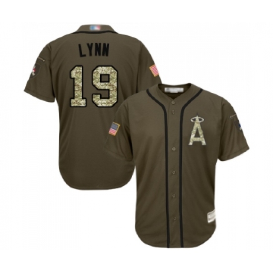 Men's Los Angeles Angels of Anaheim 19 Fred Lynn Authentic Green Salute to Service Baseball Jersey