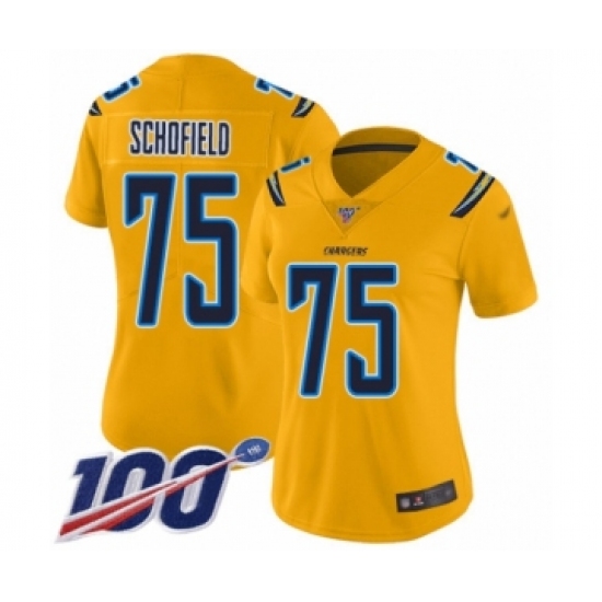 Women's Los Angeles Chargers 75 Michael Schofield Limited Gold Inverted Legend 100th Season Football Jersey