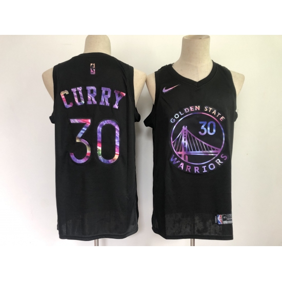 Men's Golden State Warriors 30 Stephen Curry Black Iridescent Holographic 2021 Jersey