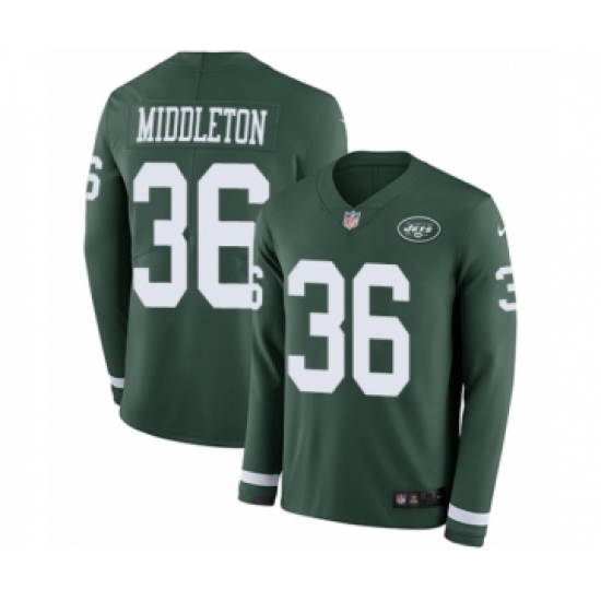 Men's Nike New York Jets 36 Doug Middleton Limited Green Therma Long Sleeve NFL Jersey