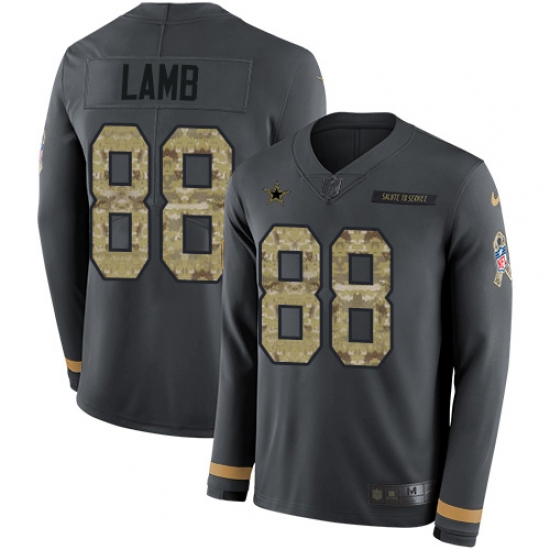 Youth Dallas Cowboys 88 CeeDee Lamb Anthracite Salute to Service Stitched Limited Therma Long Sleeve Jersey