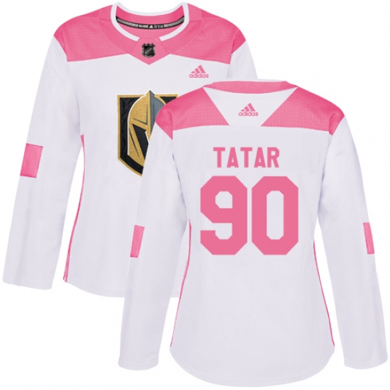 Women's Adidas Vegas Golden Knights 90 Tomas Tatar Authentic White Pink Fashion NHL Jersey