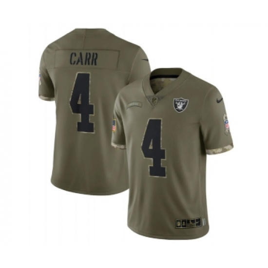 Men's Las Vegas Raiders 4 Derek Carr 2022 Olive Salute To Service Limited Stitched Jersey