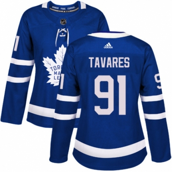 Women's Adidas Toronto Maple Leafs 91 John Tavares Authentic Royal Blue Home NHL Jersey
