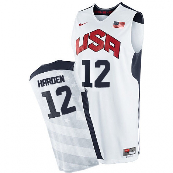 Men's Nike Team USA 12 James Harden Authentic White 2012 Olympics Basketball Jersey