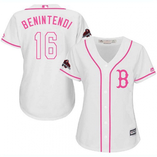Women's Majestic Boston Red Sox 16 Andrew Benintendi Authentic White Fashion 2018 World Series Champions MLB Jersey