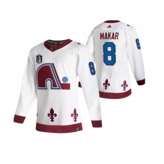Men's Colorado Avalanche 8 Cale Makar White 2022 Stanley Cup Final Patch Reverse Retro Stitched Jersey
