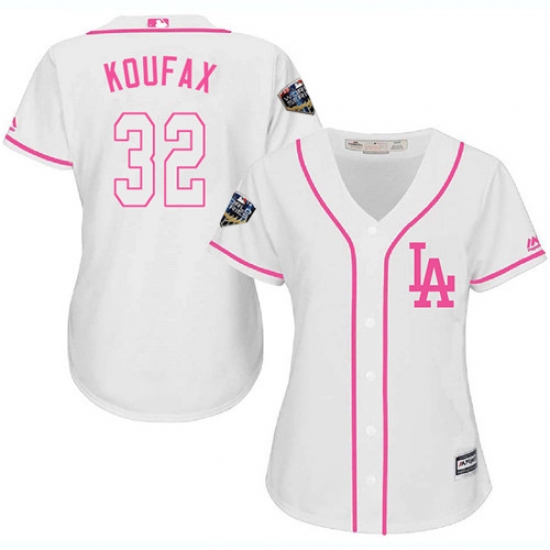 Women's Majestic Los Angeles Dodgers 32 Sandy Koufax Authentic White Fashion Cool Base 2018 World Series MLB Jersey