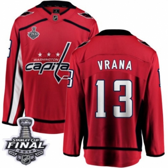 Youth Washington Capitals 13 Jakub Vrana Fanatics Branded Red Home Breakaway 2018 Stanley Cup Final NHL Jersey