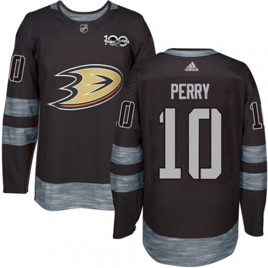 Men's Adidas Anaheim Ducks 10 Corey Perry Premier Black 1917-2017 100th Anniversary NHL Jersey