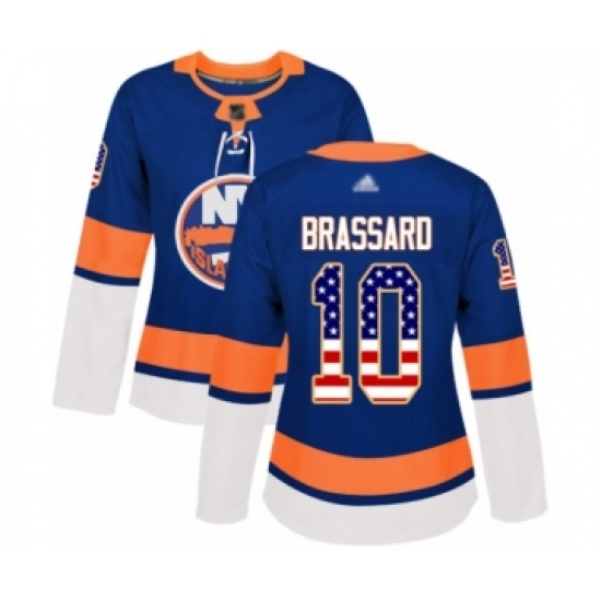Women's New York Islanders 10 Derick Brassard Authentic Royal Blue USA Flag Fashion Hockey Jersey