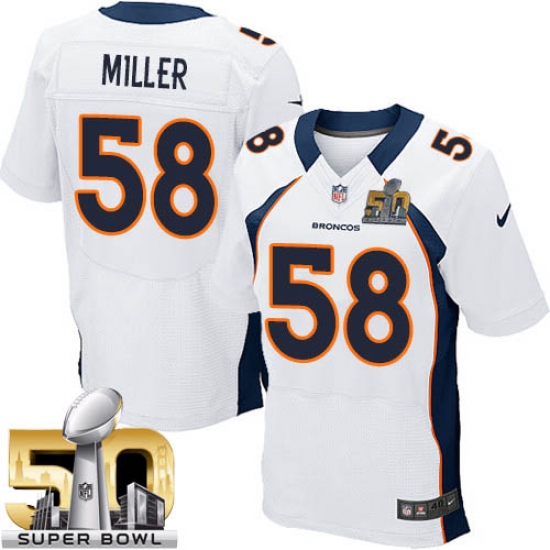 Men's Nike Denver Broncos 58 Von Miller Elite White Super Bowl 50 Bound NFL Jersey