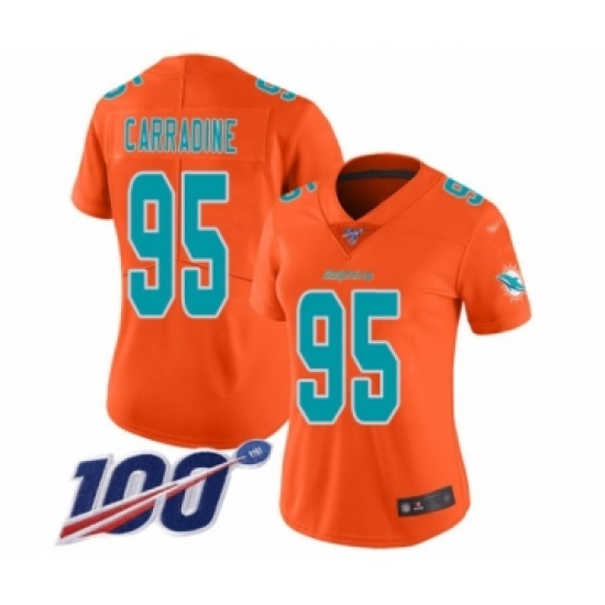 Women's Miami Dolphins 95 Tank Carradine Limited Orange Inverted Legend 100th Season Football Jersey