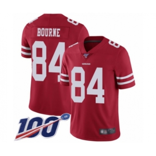 Men's San Francisco 49ers 84 Kendrick Bourne Red Team Color Vapor Untouchable Limited Player 100th Season Football Jersey
