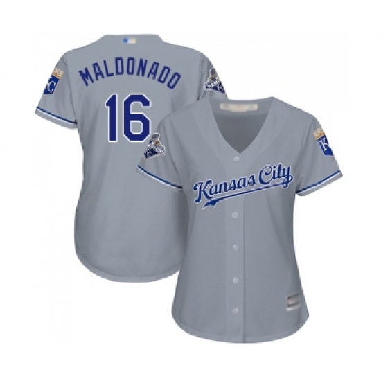 Women's Kansas City Royals 16 Martin Maldonado Replica Grey Road Cool Base Baseball Jersey