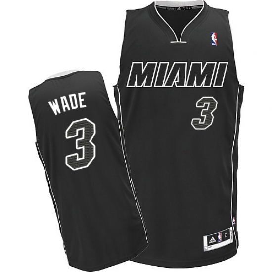 Men's Adidas Miami Heat 3 Dwyane Wade Authentic Black/White NBA Jersey