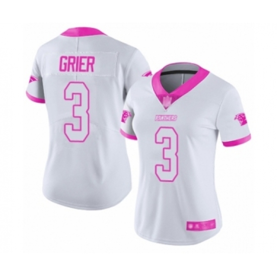 Women's Carolina Panthers 3 Will Grier Limited White Pink Rush Fashion Football Jersey