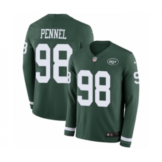 Men's Nike New York Jets 98 Mike Pennel Limited Green Therma Long Sleeve NFL Jersey