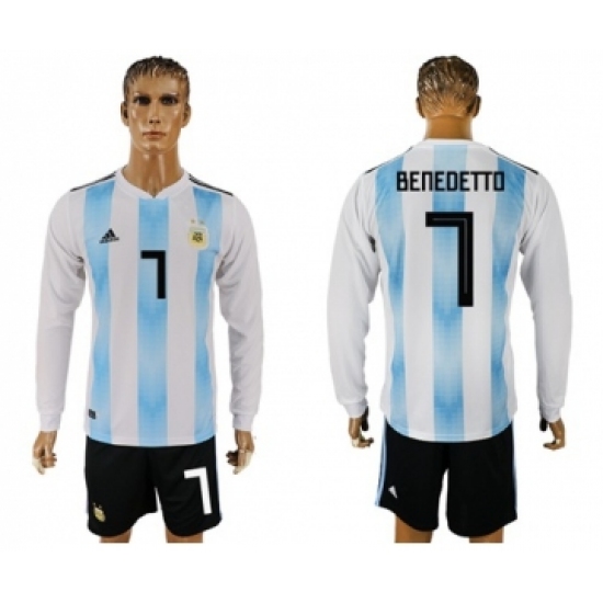 Argentina 7 Benedetto Home Long Sleeves Soccer Country Jersey