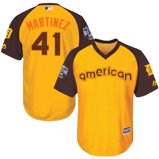 Youth Majestic Detroit Tigers 41 Victor Martinez Authentic Yellow 2016 All-Star American League BP Cool Base MLB Jersey