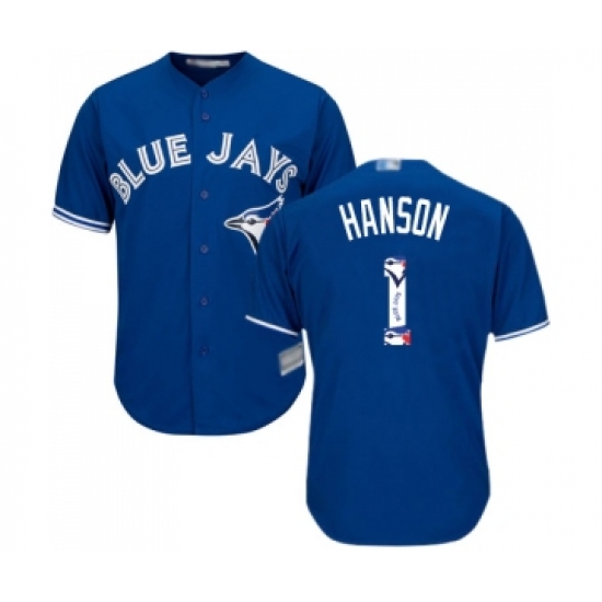 Men's Toronto Blue Jays 1 Alen Hanson Authentic Blue Team Logo Fashion Baseball Jersey