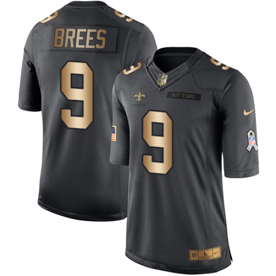 Men's Nike New Orleans Saints 9 Drew Brees Limited Black/Gold Salute to Service NFL Jersey