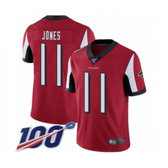 Men's Atlanta Falcons 11 Julio Jones Red Team Color Vapor Untouchable Limited Player 100th Season Football Jersey