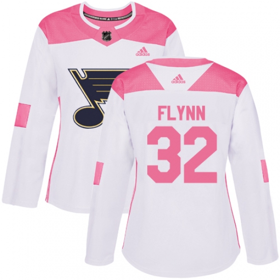 Women's Adidas St. Louis Blues 32 Brian Flynn Authentic White Pink Fashion NHL Jersey