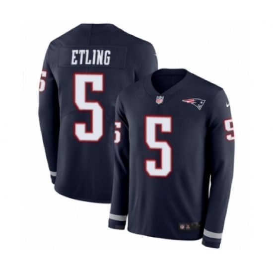 Men's Nike New England Patriots 5 Danny Etling Limited Navy Blue Therma Long Sleeve NFL Jersey