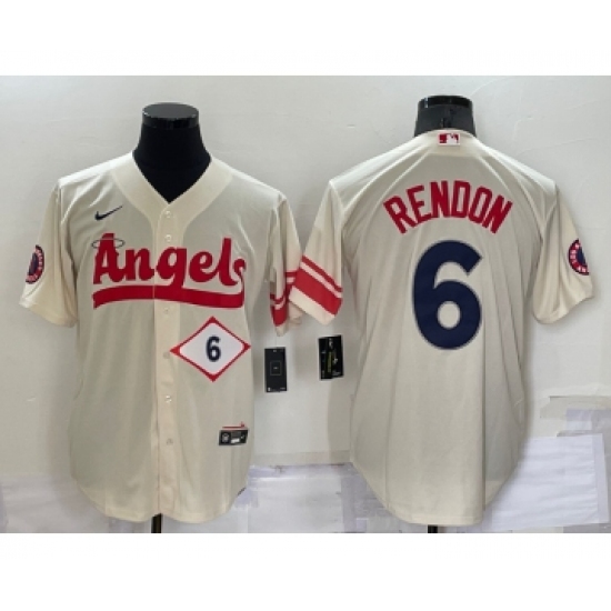 Men's Los Angeles Angels 6 Anthony Rendon Number Cream 2022 City Connect Cool Base Stitched Jersey