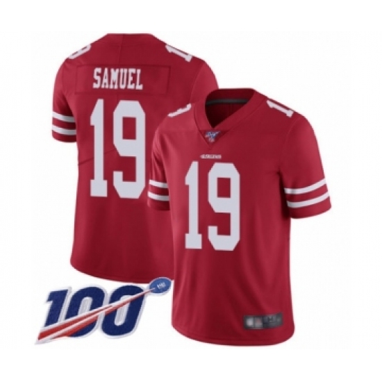 Men's San Francisco 49ers 19 Deebo Samuel Red Team Color Vapor Untouchable Limited Player 100th Season Football Jersey