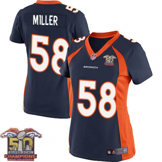 Women's Nike Denver Broncos 58 Von Miller Elite Navy Blue Alternate Super Bowl 50 Champions NFL Jersey