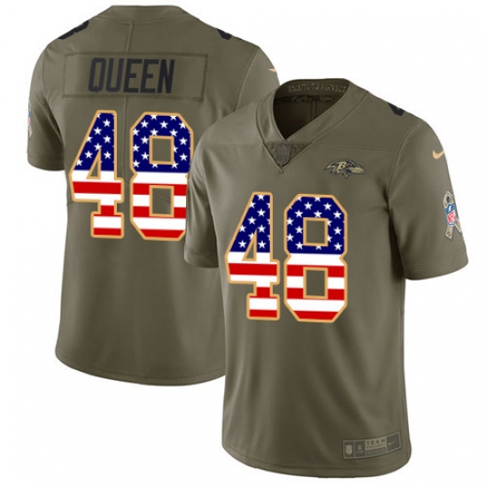 Men's Baltimore Ravens 48 Patrick Queen Olive USA Flag Stitched NFL Limited 2017 Salute To Service Jersey