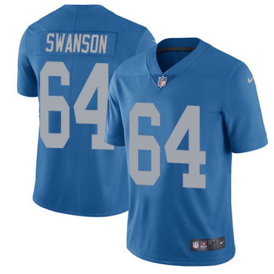 Men's Nike Detroit Lions 64 Travis Swanson Limited Blue Alternate Vapor Untouchable NFL Jersey