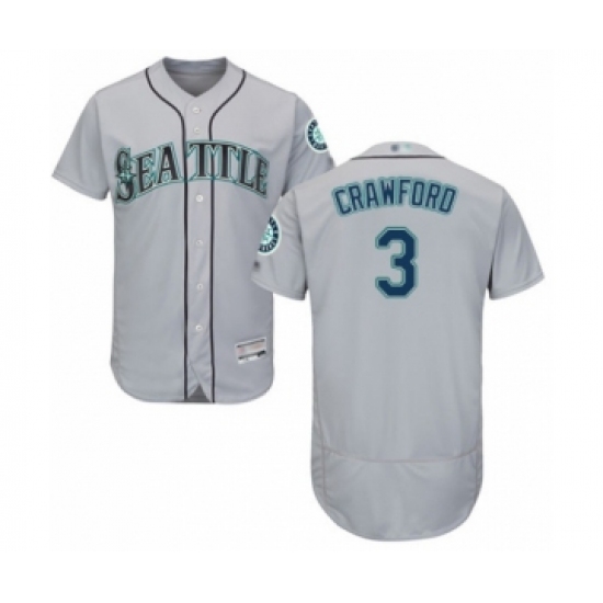 Men's Seattle Mariners 3 J.P. Crawford Grey Road Flex Base Authentic Collection Baseball Player Jersey