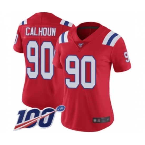 Women's New England Patriots 90 Shilique Calhoun Red Alternate Vapor Untouchable Limited Player 100th Season Football Jersey