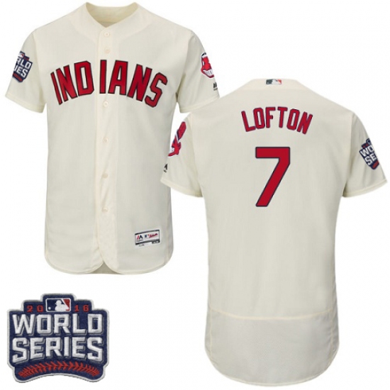 Men's Majestic Cleveland Indians 7 Kenny Lofton Cream 2016 World Series Bound Flexbase Authentic Collection MLB Jersey
