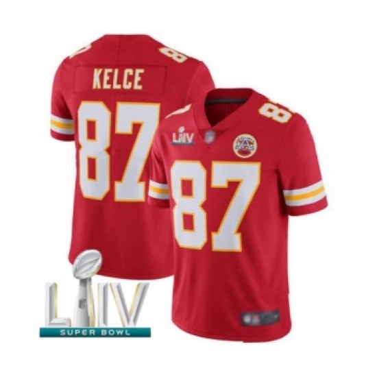 Men's Kansas City Chiefs 87 Travis Kelce Red Team Color Vapor Untouchable Limited Player Super Bowl LIV Bound Football Jersey