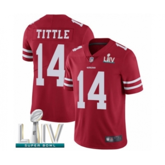 Men's San Francisco 49ers 14 Y.A. Tittle Red Team Color Vapor Untouchable Limited Player Super Bowl LIV Bound Football Jersey
