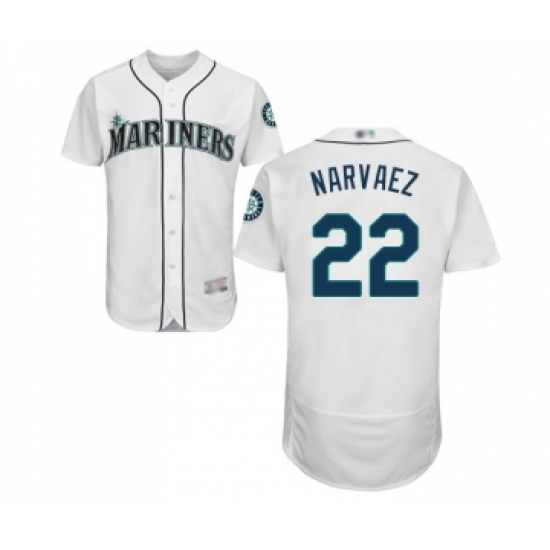 Men's Seattle Mariners 22 Omar Narvaez White Home Flex Base Authentic Collection Baseball Jersey