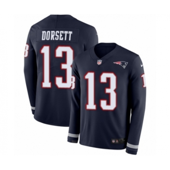 Men's Nike New England Patriots 13 Phillip Dorsett Limited Navy Blue Therma Long Sleeve NFL Jersey
